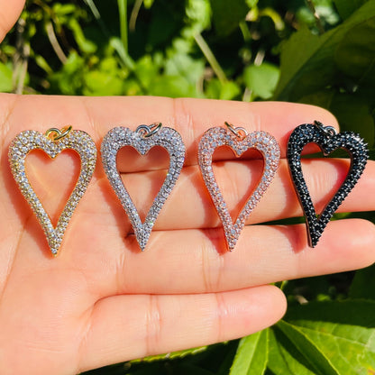 10pcs/lot 30*19.8mm Micro Zirconia Pave Heart Charm Pendants Mix Colors CZ Paved Charms Hearts On Sale Charms Beads Beyond