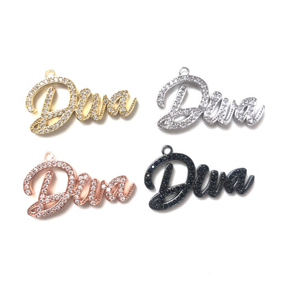10pcs/lot 39*19mm CZ Paved DIVA Charms CZ Paved Charms Words & Quotes Charms Beads Beyond