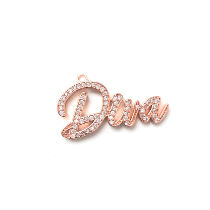 10pcs/lot 39*19mm CZ Paved DIVA Charms Rose Gold CZ Paved Charms Words & Quotes Charms Beads Beyond