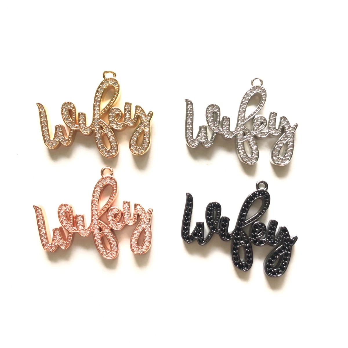 10pcs/lot 30*23.5mm CZ Paved Wifey Word Charm Pendants CZ Paved Charms Words & Quotes Charms Beads Beyond