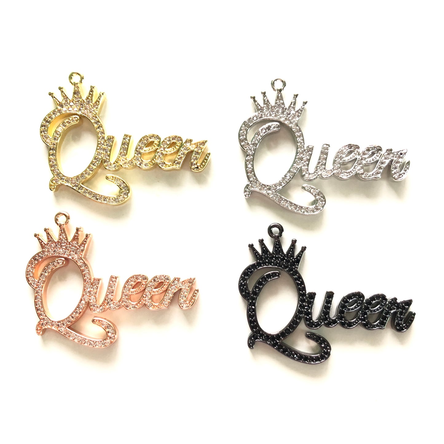 10pcs/lot 39*30mm CZ Paved Crown Queen Word Charms CZ Paved Charms Crowns Queen Charms Words & Quotes Charms Beads Beyond