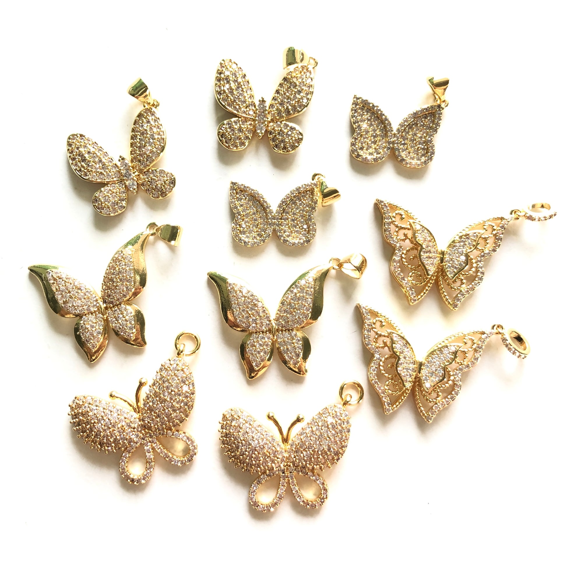 10pcs/lot Mix CZ Paved Butterfly Charms Set-Gold CZ Paved Charms Mix Charms Charms Beads Beyond