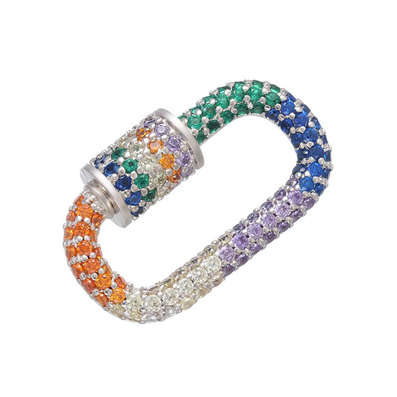 10pcs/lot 24.5*14.5mm CZ Paved Screw Clasps / Connectors / Pendants Multicolor CZ on Silver Accessories Colorful Zirconia Charms Beads Beyond