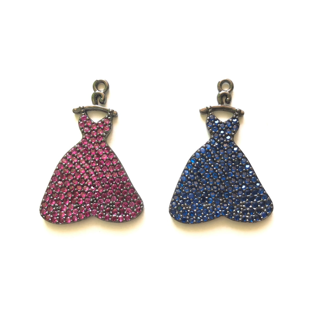 5pcs/lot 31*21mm Fuchsia & Blue CZ Paved Dress Charms CZ Paved Charms Fashion Charms Beads Beyond