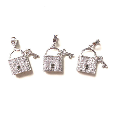 10pcs/lot 18.5*14.5mm CZ Paved Lock & Key Charms Silver CZ Paved Charms Keys & Locks Charms Beads Beyond