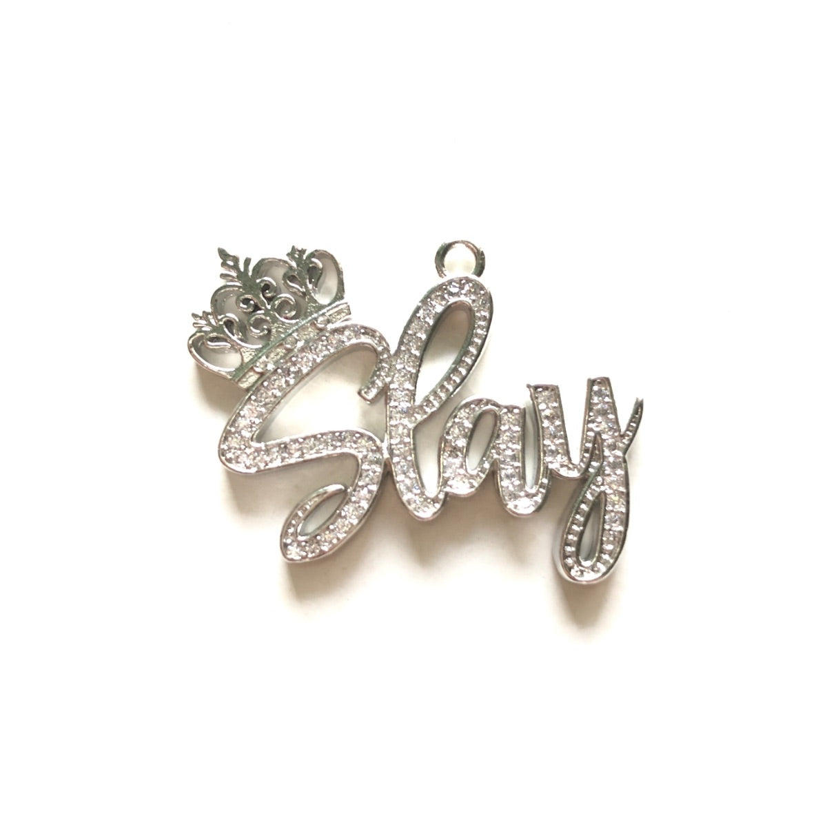 10pcs/lot 32*24mm CZ Paved Crown Slay Letter Charms Silver CZ Paved Charms Crowns Words & Quotes Charms Beads Beyond