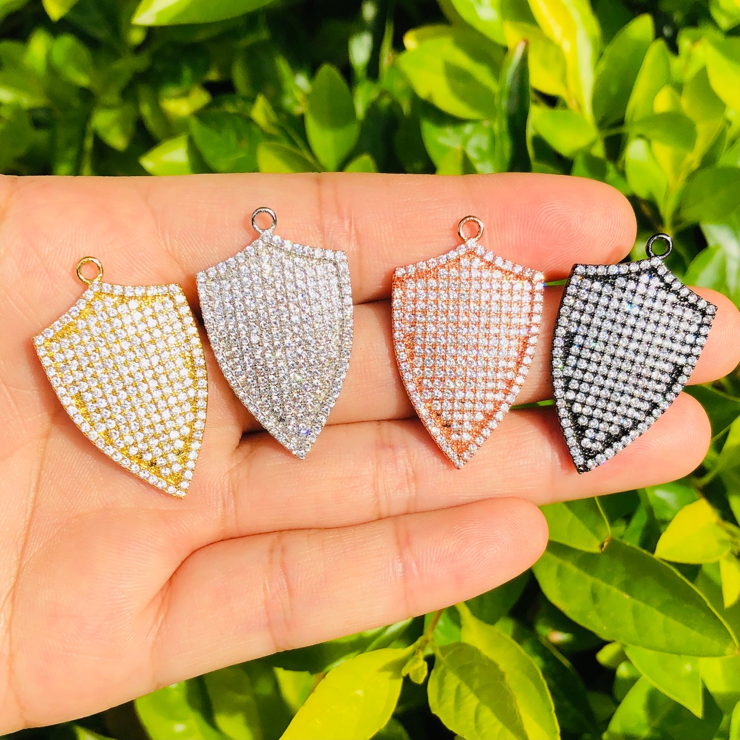 10pcs/lot 33*20mm CZ Paved Shield Charms Mix Colors CZ Paved Charms Geometrics Large Sizes Charms Beads Beyond