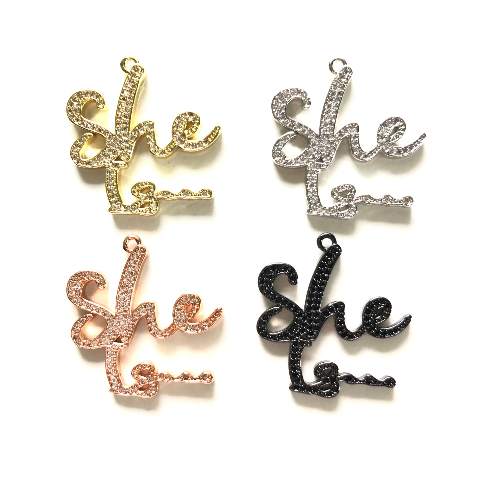 10pcs/lot 32*30mmCZ Paved She Is... Charms CZ Paved Charms Words & Quotes Charms Beads Beyond