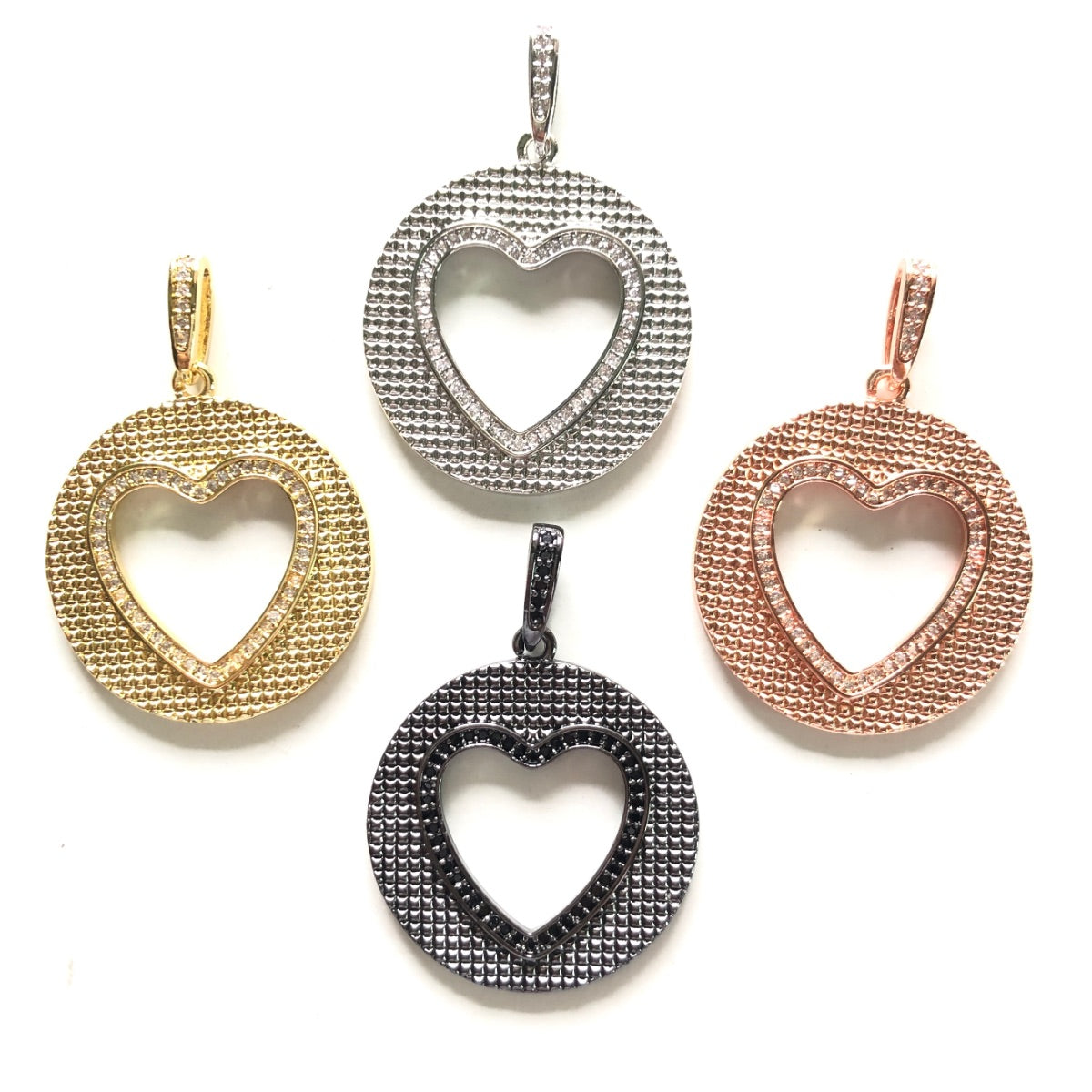 10pcs/lot 40*28.3mm CZ Pave Round Hollow Heart Charms CZ Paved Charms Discs Hearts On Sale Charms Beads Beyond