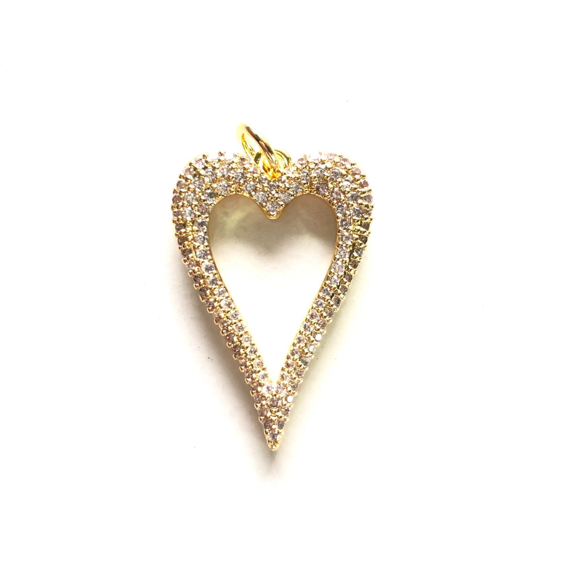 10pcs/lot 30*19.8mm Micro Zirconia Pave Heart Charm Pendants Gold CZ Paved Charms Hearts On Sale Charms Beads Beyond