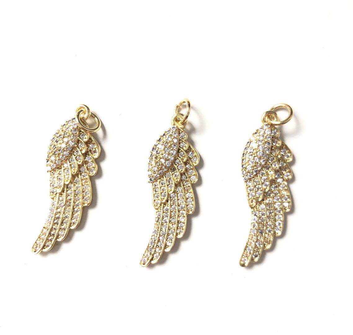 10pcs/lot 33*10mm CZ Paved Wing Charms Gold CZ Paved Charms On Sale Wings Charms Beads Beyond