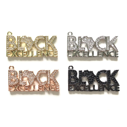 10pcs/lot 34.5*15mm CZ Paved Black Excellence Charms Black History Month Juneteenth Awareness CZ Paved Charms Juneteenth & Black History Month Awareness Words & Quotes Charms Beads Beyond