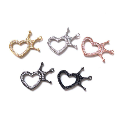 10pcs/lot 24*21.5mm CZ Paved Crown Heart Charms CZ Paved Charms Crowns Hearts On Sale Charms Beads Beyond