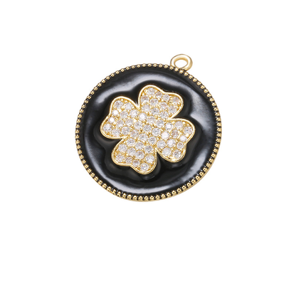 10pcs/lot 27.5*24mm Colorful Enamel CZ Pave Clover Charm Black Enamel Charms Charms Beads Beyond