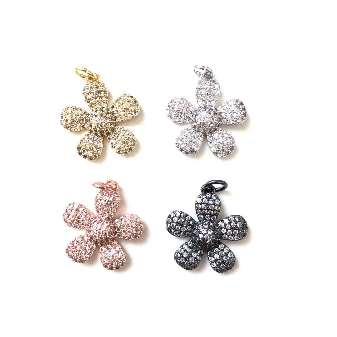 10pcs/lot 18*15.8mm CZ Paved Flower Charms CZ Paved Charms Flowers On Sale Charms Beads Beyond