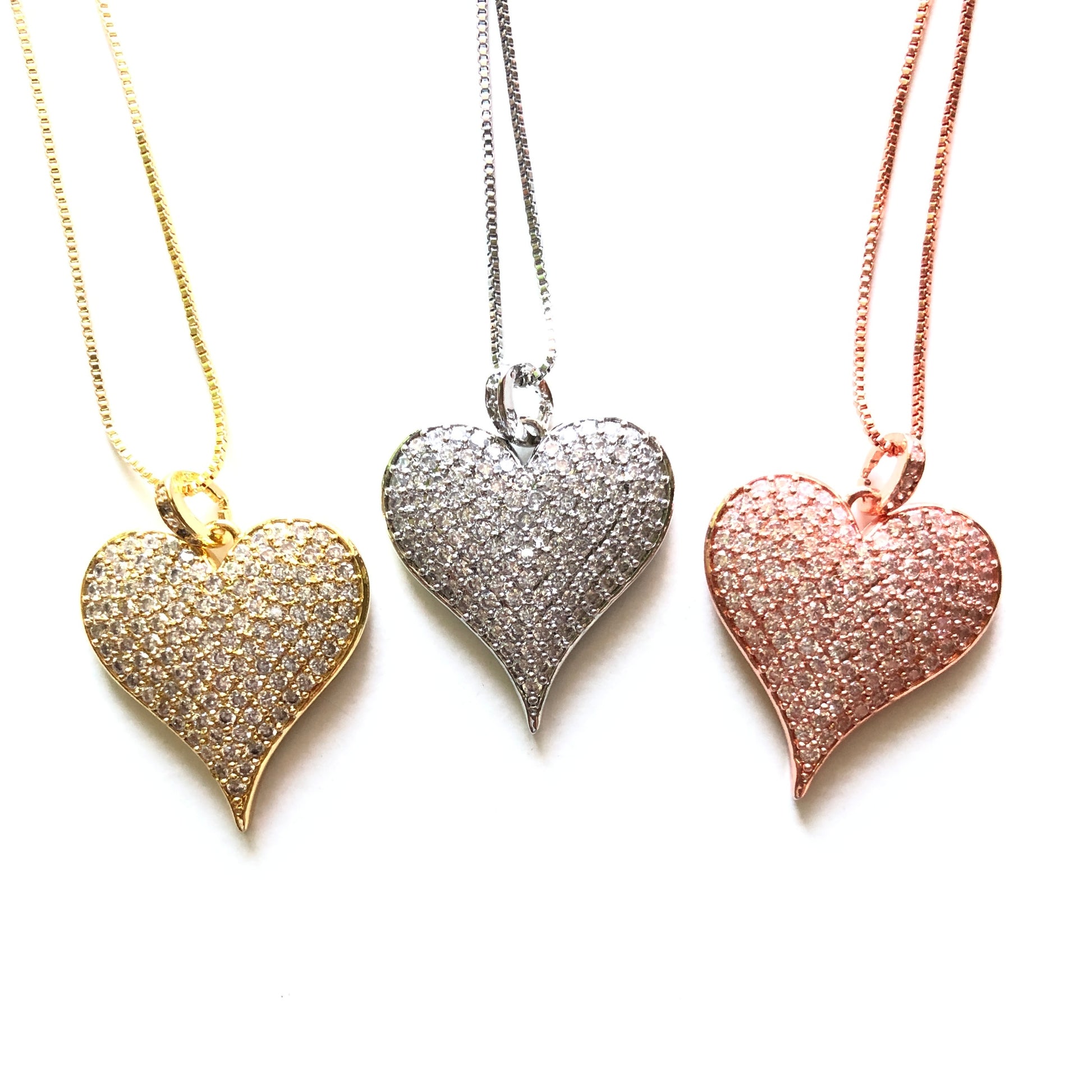 5pcs/lot 30*23mm CZ Paved Heart Necklace Necklaces Love & Heart Necklaces Charms Beads Beyond