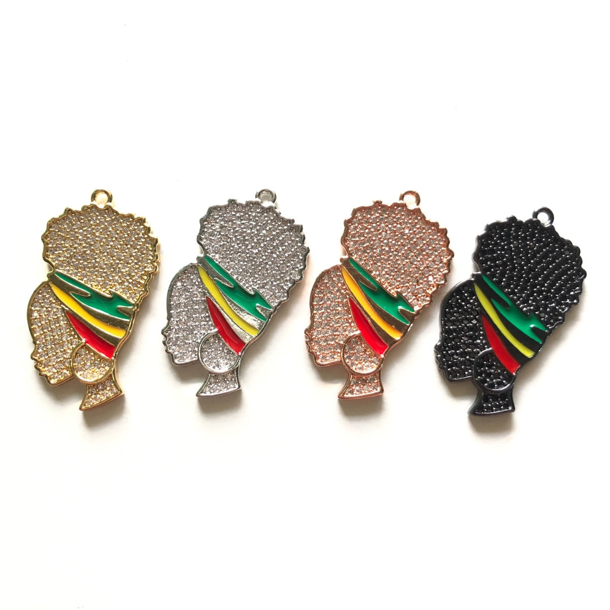 10pcs/lot 35*22mm CZ Paved Afro Girl Charms for Juneteenth CZ Paved Charms Afro Girl/Queen Charms Juneteenth & Black History Month Awareness Charms Beads Beyond