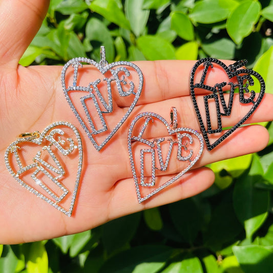 5-10pcs/lot 44.7*33.2mm CZ Paved Large Size Love Heart Charms Mix Colors CZ Paved Charms Hearts Large Sizes Love Letters On Sale Charms Beads Beyond