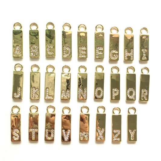 26pcs/lot 25*7mm CZ Paved Initial Letter Alphabet Charms Gold-26pcs CZ Paved Charms Initials & Numbers Charms Beads Beyond