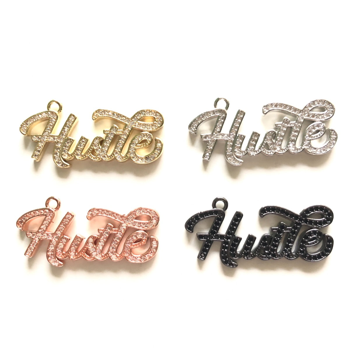 10pcs/lot 37.5*18mm CZ Paved Hustle Charms CZ Paved Charms On Sale Words & Quotes Charms Beads Beyond