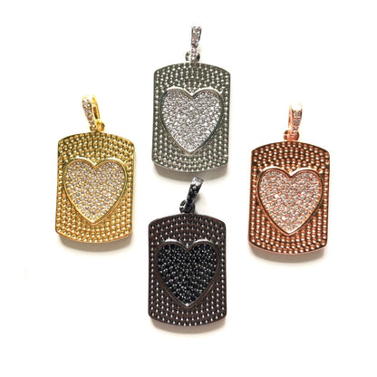 10pcs/lot 37*19mm CZ Pave Heart Rectangle Plate Charm Pendants CZ Paved Charms Hearts On Sale Charms Beads Beyond