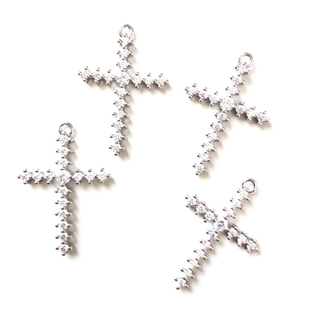 10pcs/lot 22*16mm CZ Paved Cross Charms Silver CZ Paved Charms Crosses Charms Beads Beyond