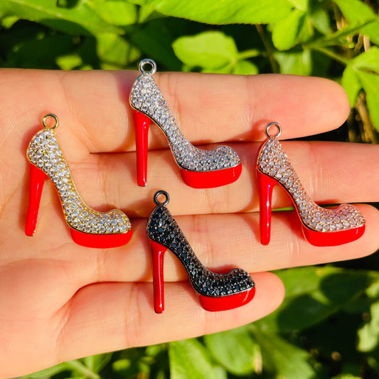 10pcs/lot 27*23mm CZ Paved Red Bottom High Heel Shoe Charms Mix Colors CZ Paved Charms High Heels On Sale Charms Beads Beyond