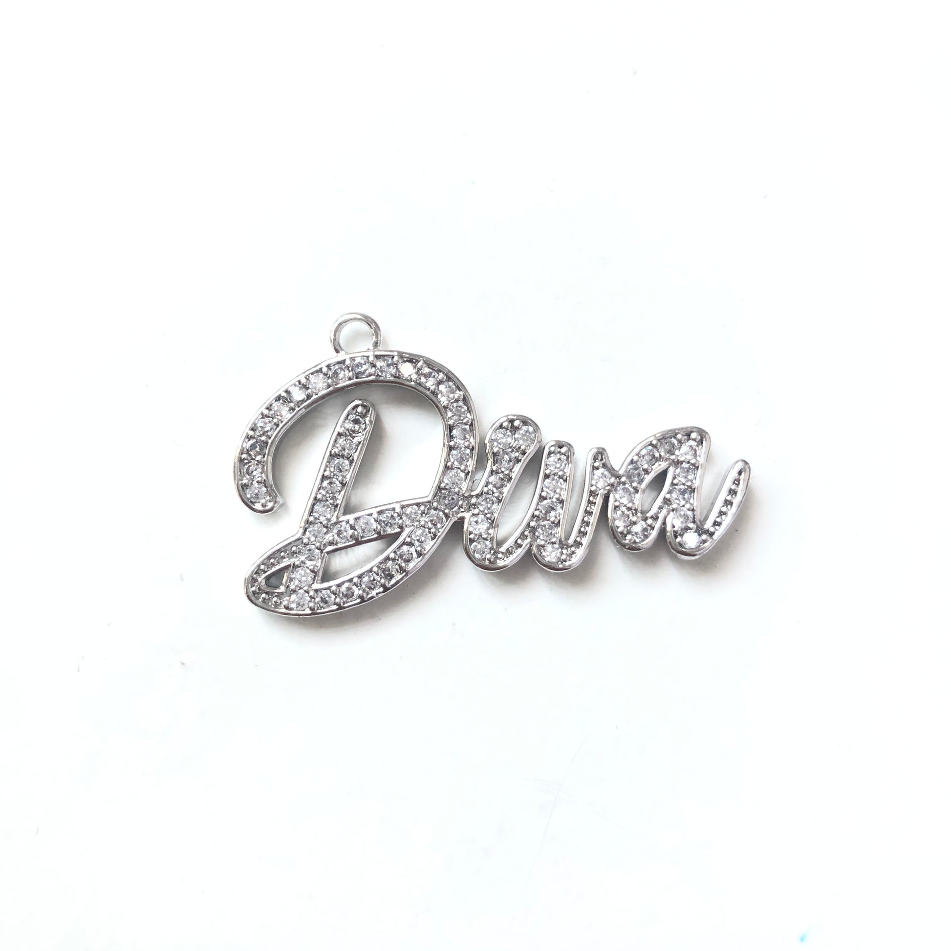 10pcs/lot 39*19mm CZ Paved DIVA Charms Silver CZ Paved Charms Words & Quotes Charms Beads Beyond