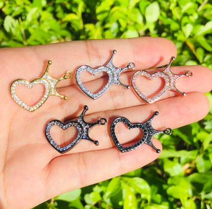 10pcs/lot 24*21.5mm CZ Paved Crown Heart Charms Mix Color CZ Paved Charms Crowns Hearts On Sale Charms Beads Beyond