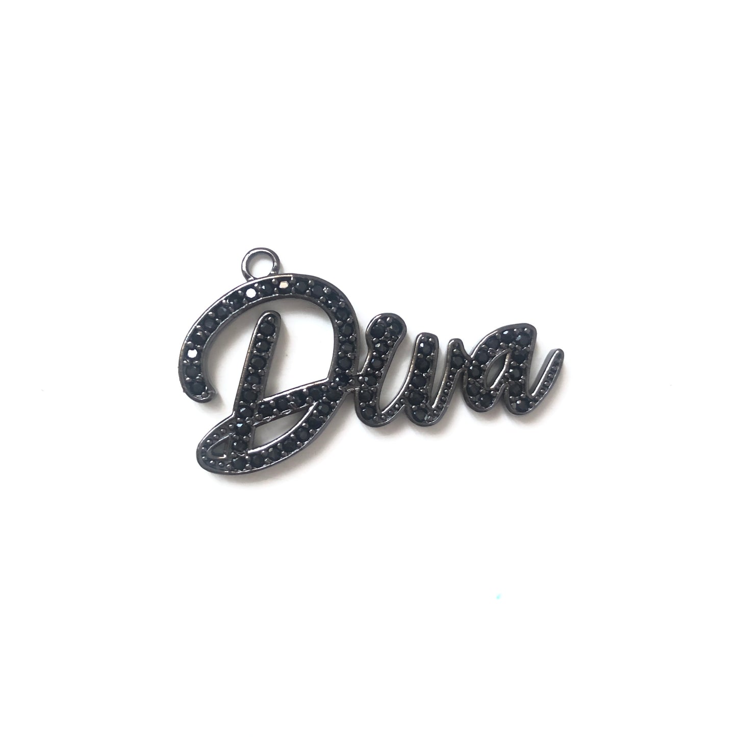 10pcs/lot 39*19mm CZ Paved DIVA Charms Black on Black CZ Paved Charms Words & Quotes Charms Beads Beyond