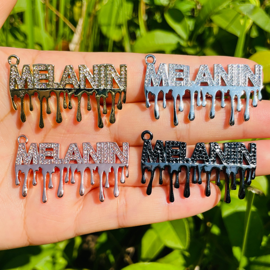 10pcs/lot 40.5*21.5mm CZ Pave Drippin Melanin Word Charms Mix Colors CZ Paved Charms On Sale Words & Quotes Charms Beads Beyond