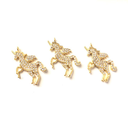 10pcs/lot 20.8*26.4mm CZ Paved Unicorn Charms Gold CZ Paved Charms Animals & Insects On Sale Charms Beads Beyond