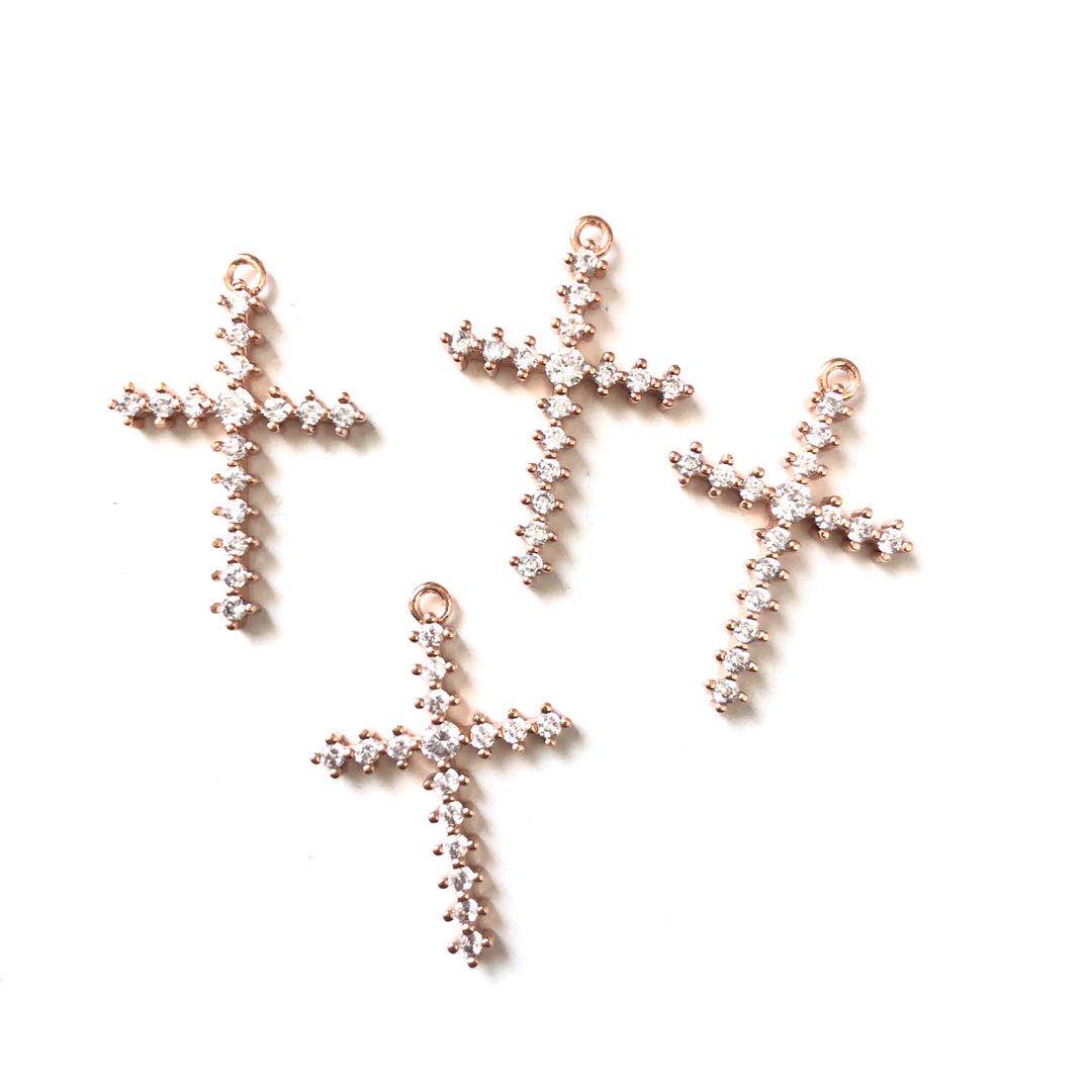 10pcs/lot 22*16mm CZ Paved Cross Charms Rose Gold CZ Paved Charms Crosses Charms Beads Beyond