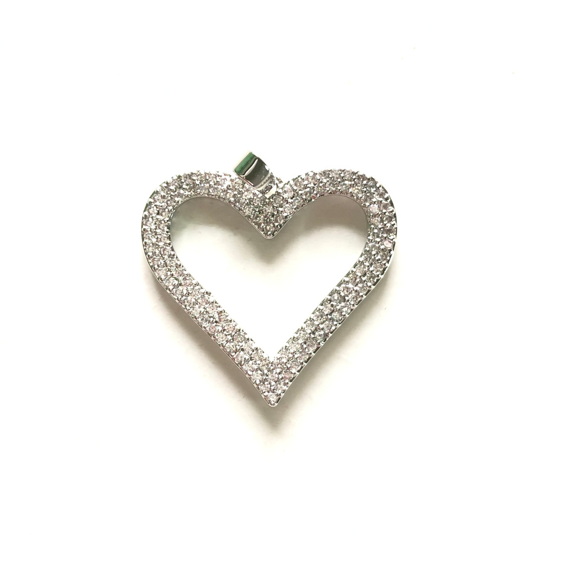 10pcs/lot 25*24mm CZ Paved Heart Charms Silver CZ Paved Charms Hearts Charms Beads Beyond