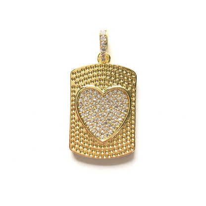 10pcs/lot 37*19mm CZ Pave Heart Rectangle Plate Charm Pendants Gold CZ Paved Charms Hearts On Sale Charms Beads Beyond