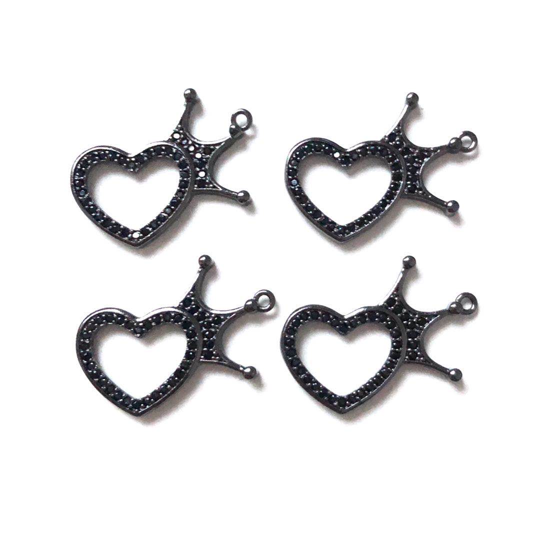 10pcs/lot 24*21.5mm CZ Paved Crown Heart Charms Black on Black CZ Paved Charms Crowns Hearts On Sale Charms Beads Beyond