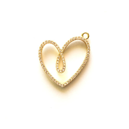 10pcs/lot 26*24mm CZ Paved Heart Charms Gold CZ Paved Charms Hearts Charms Beads Beyond