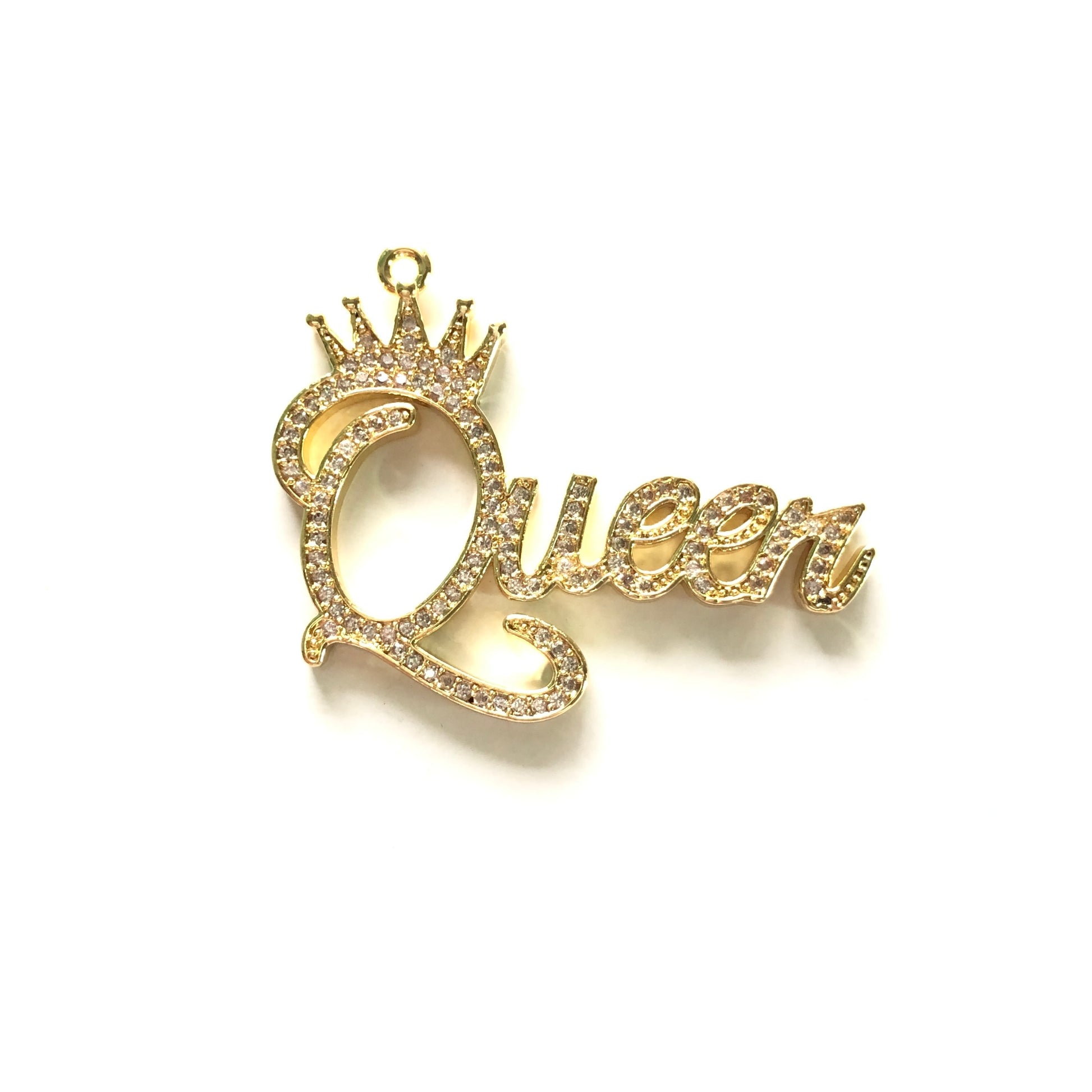 10pcs/lot 39*30mm CZ Paved Crown Queen Word Charms Gold CZ Paved Charms Crowns Queen Charms Words & Quotes Charms Beads Beyond