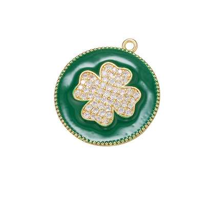 10pcs/lot 27.5*24mm Colorful Enamel CZ Pave Clover Charm Green Enamel Charms Charms Beads Beyond