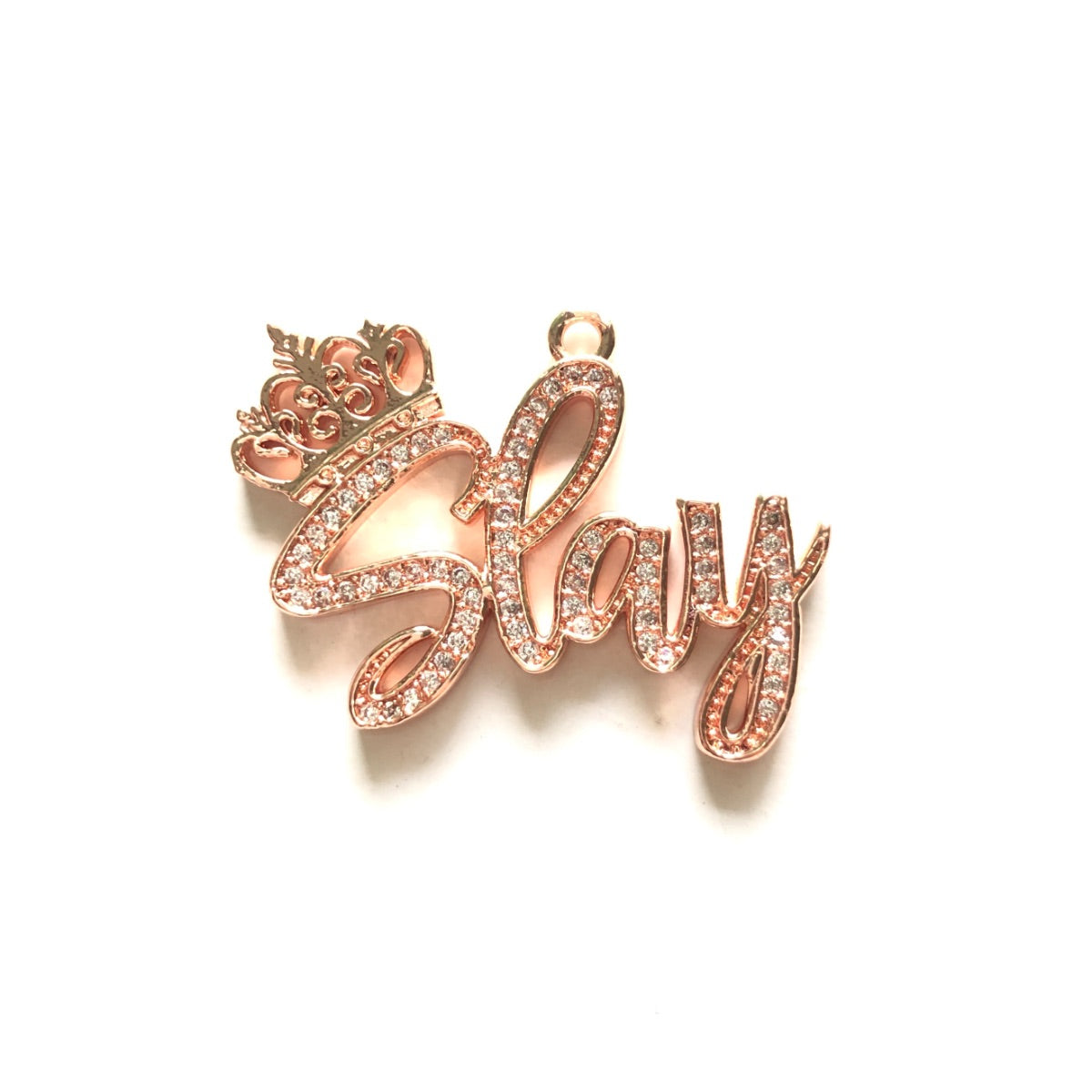 10pcs/lot 32*24mm CZ Paved Crown Slay Letter Charms Rose Gold CZ Paved Charms Crowns Words & Quotes Charms Beads Beyond