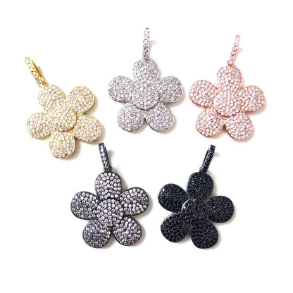 5pcs/lot 33*24mm CZ Paved Flower Charms CZ Paved Charms Flowers Large Sizes On Sale Charms Beads Beyond