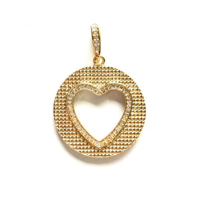 10pcs/lot 40*28.3mm CZ Pave Round Hollow Heart Charms Gold CZ Paved Charms Discs Hearts On Sale Charms Beads Beyond