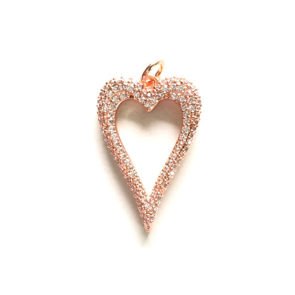 10pcs/lot 30*19.8mm Micro Zirconia Pave Heart Charm Pendants Rose Gold CZ Paved Charms Hearts On Sale Charms Beads Beyond