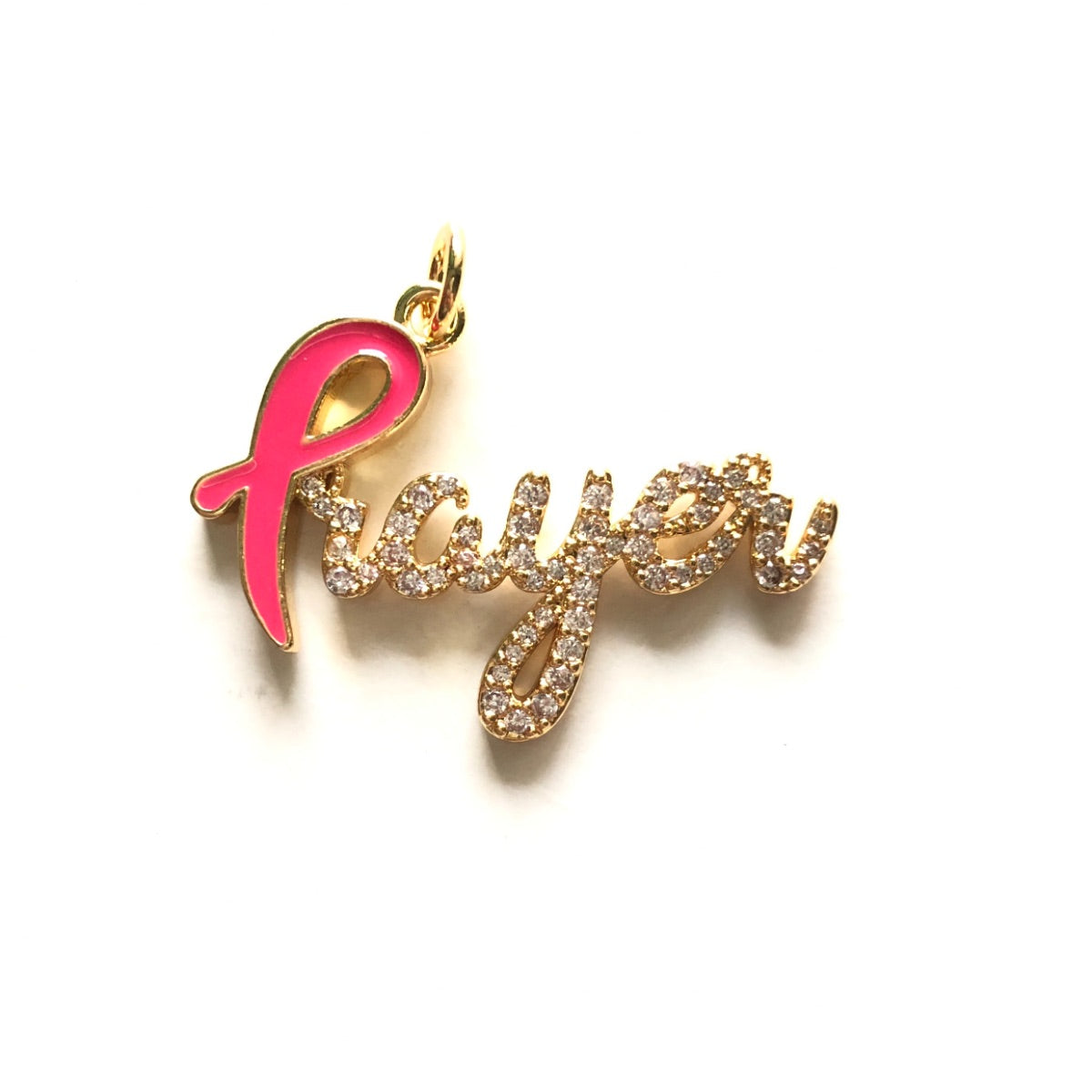 10pcs/lot CZ Paved Pink Ribbon Prayer Charms - Breast Cancer Awareness Gold CZ Paved Charms Breast Cancer Awareness Charms Beads Beyond