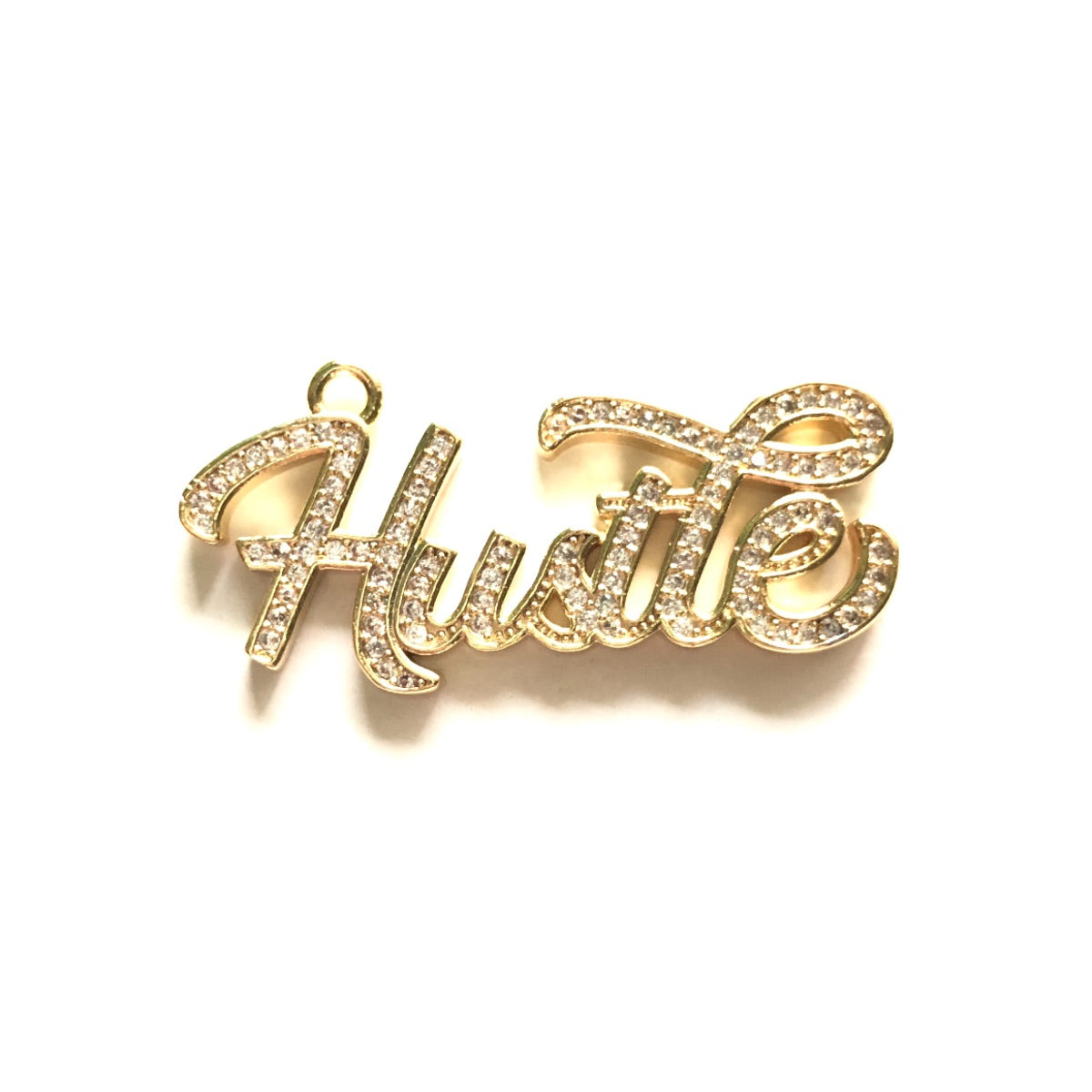 10pcs/lot 37.5*18mm CZ Paved Hustle Charms Gold CZ Paved Charms On Sale Words & Quotes Charms Beads Beyond