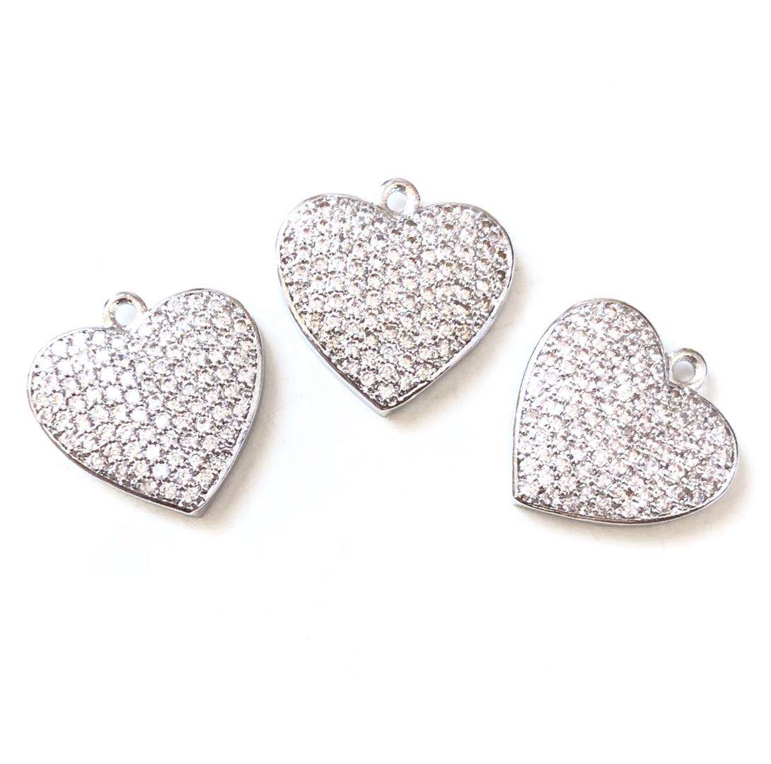 10pcs/lot 18*18mm CZ Paved Heart Charms Silver CZ Paved Charms Hearts On Sale Charms Beads Beyond