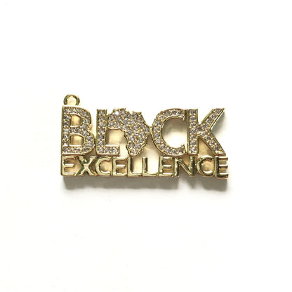 10pcs/lot 34.5*15mm CZ Paved Black Excellence Charms Black History Month Juneteenth Awareness Gold CZ Paved Charms Juneteenth & Black History Month Awareness Words & Quotes Charms Beads Beyond