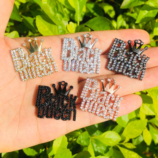 10pcs/lot 26*25.5mm CZ Paved Black Queen Charms Mix Colors CZ Paved Charms Queen Charms Words & Quotes Charms Beads Beyond