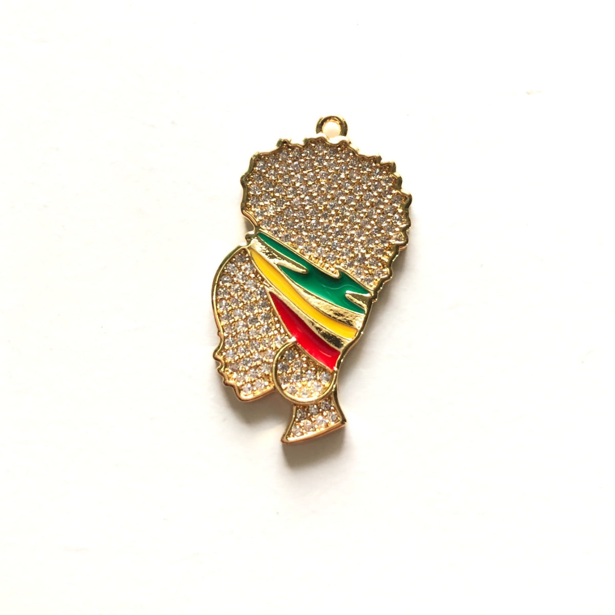 10pcs/lot 35*22mm CZ Paved Afro Girl Charms for Juneteenth Gold CZ Paved Charms Afro Girl/Queen Charms Juneteenth & Black History Month Awareness Charms Beads Beyond