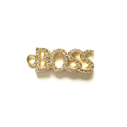 10pcs/lot 30*12mm CZ Paved Boss Charms Gold CZ Paved Charms On Sale Words & Quotes Charms Beads Beyond